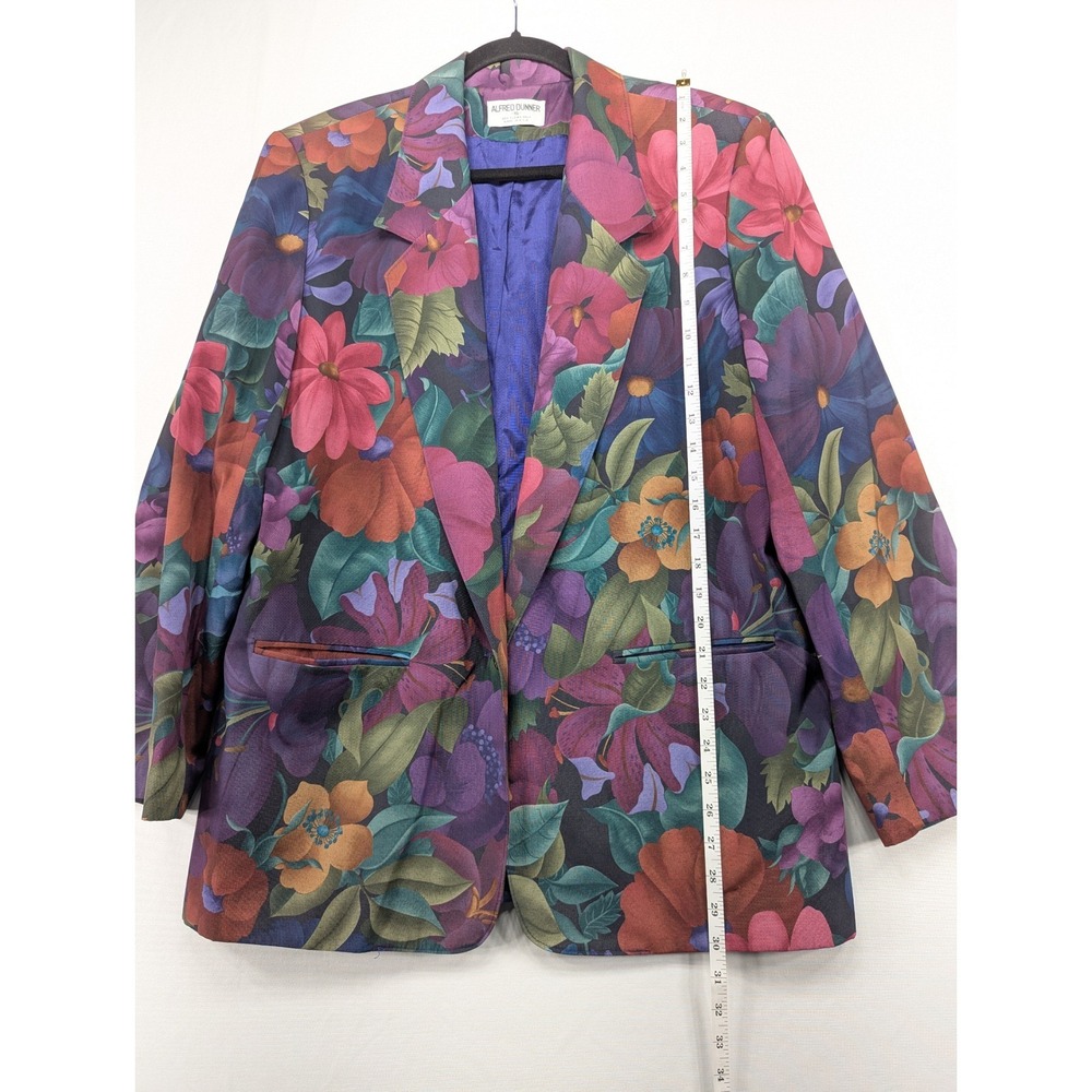Alfred Dunner Vintage Floral Blazer Purple Blue 16 Made in USA Shoulder Pads - Picture 5 of 9